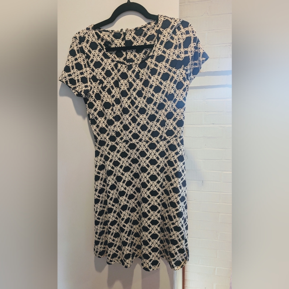 Talbots Navy and White Chain-Print Short-Sleeve Dress